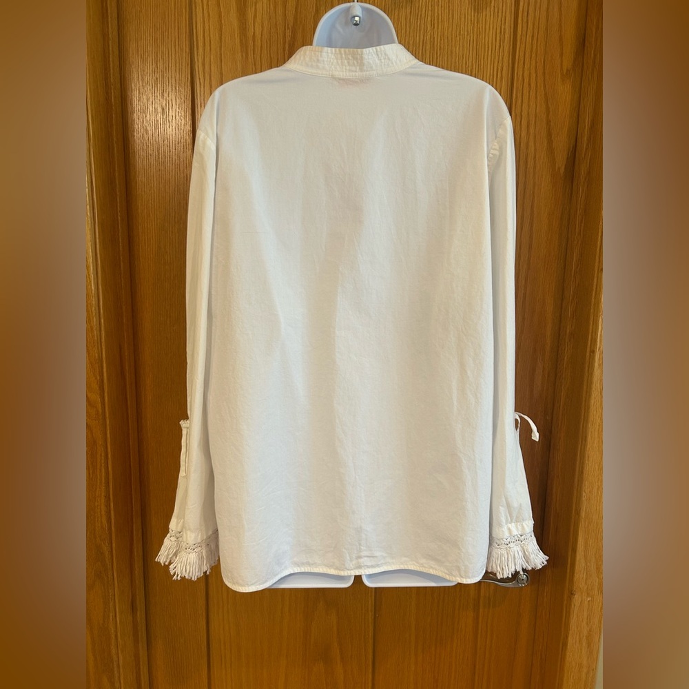 TORY‎ BURCH Sophie Fringed Crochet Trimmed 100% Cotton Poplin Top Size 12 - Picture 6 of 10